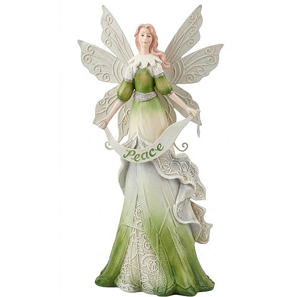 Anjo Decorativo Segurando Faixa Peace 39x25cm Metal