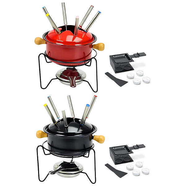Aparelho Para Fondue Esmaltado com Jogo De Raclette 17 Peças