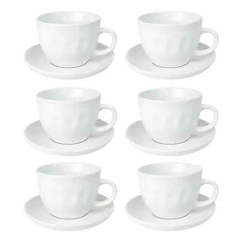 Jogo Para Servir Café 6 Xícaras Cerâmica e 6 Pires 85ml