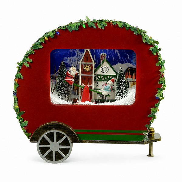 Enfeite Trailer com Cenário Natalino Decoração com Luz Som e Movimento Bivolt