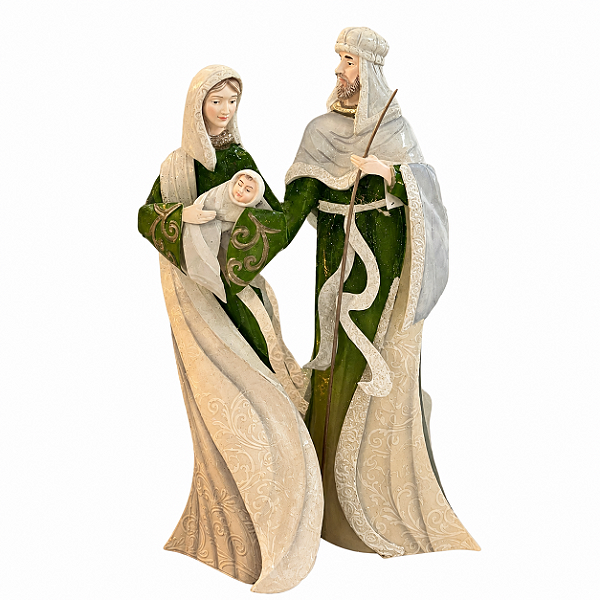 Enfeite Sagrada Família 2 Peças 44,5cm Decoração de Metal Resina e Madrepérola
