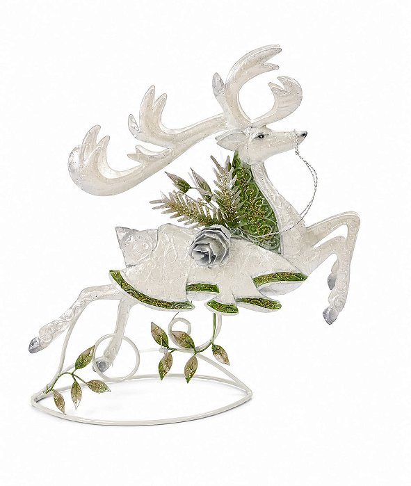 Enfeite Rena 35,5cm Decoração Natalina de Metal com Aplicação de Glitter e Madrepérola