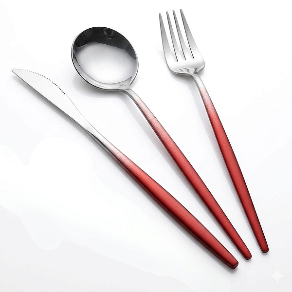 Faqueiro 18 Peças Slim Aço Inox Bicolor Vermelho Gradiente