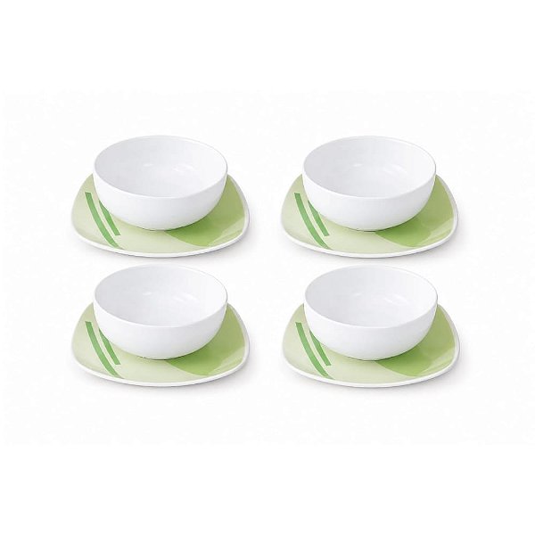 Jogo 8 Peças Pratos e Bowls de Porcelana 350ml Para Caldos e Entradas