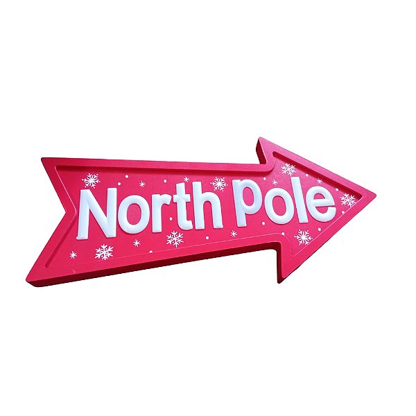 Placa Natalina Para Parede Com Led Escrita North Pole 46cm