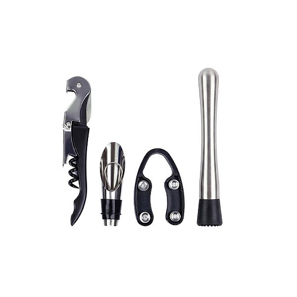 Kit Para Vinhos e Acessórios 4 Peças Aço Inox Fracalanza