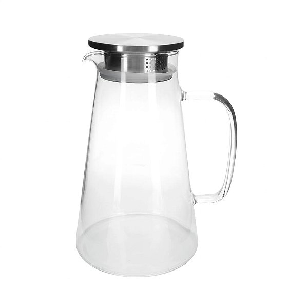 Jarra de Vidro Borossilicato Com Tampa Coador Aço Inox 1,8L