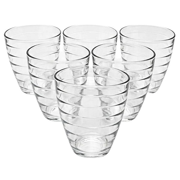 Jogo com 6 Copos Baixos 250ml Vidro Canelado Transpatente 9x8cm