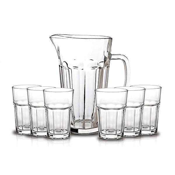 Kit 7 Peças Jarra 1,2L e 6 Copos 400ml Estilo Americano