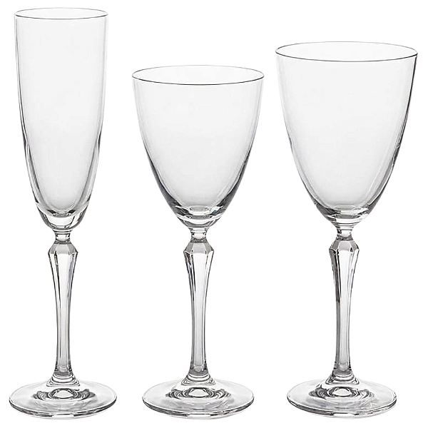 Jogo com 18 Taças para Água Vinho e Champanhe Cristal Linha Elizabeth Bohemia