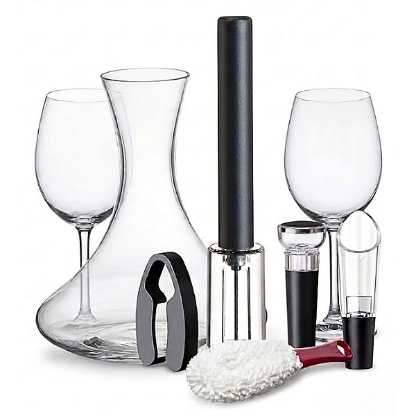 Jogo de Decanter com 2 Taças e Acessórios para Vinho 8 Peças