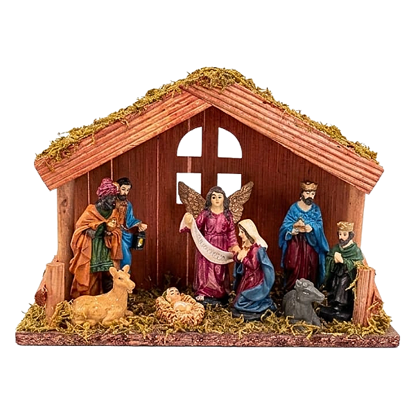 Presépio Com Estábulo 10 Peças Decoração Natalina 19x25x10cm