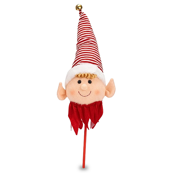 Enfeite de Natal Cabeça de Elfo com Guizo no Canudo 46x17cm