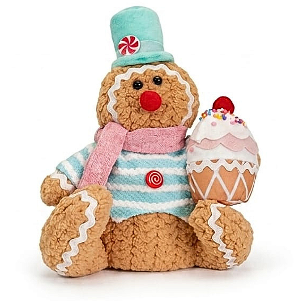 Boneco Natalino Gingerbread Candy Sentado Com Cupcake 25cm