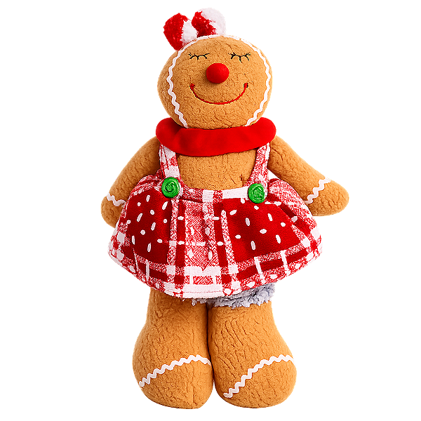 Boneco de Natal Gingerbread Menina em Pé Enfeite Natalino 32cm