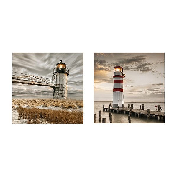 Tela de Parede Decorativa Paisagem Luminosa Farol Com Led 40x40cm45