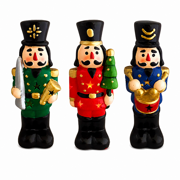 Boneco Soldado Quebra Nozes 20,5cm Enfeite Natalino Cerâmica Com Luz Led