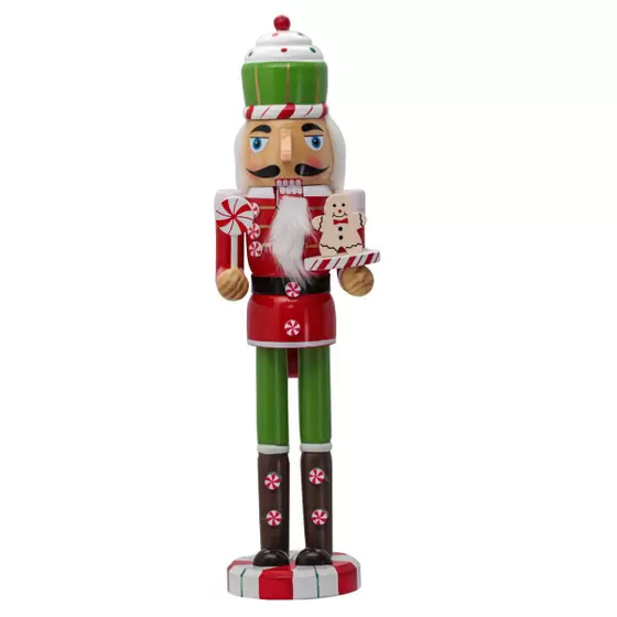 Enfeite Natalino Boneco Soldado Quebra Nozes Doceiro 38cm Madeira Boca Articulável