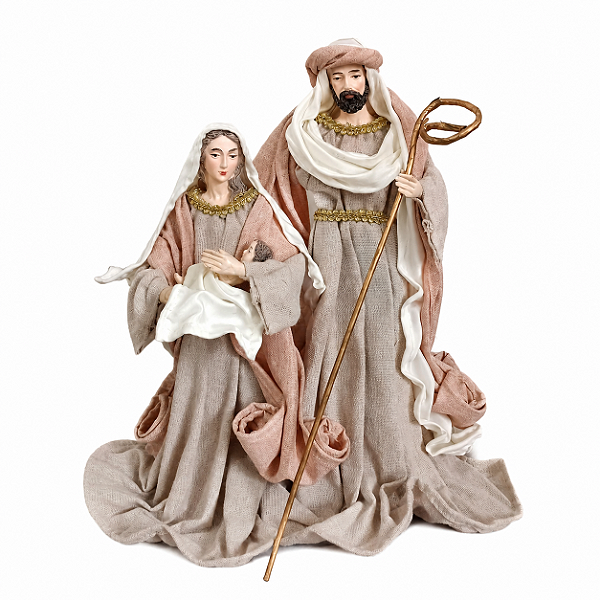 Presépio de Natal Sagrada Família Plus Seda Off White e Nude 30cm