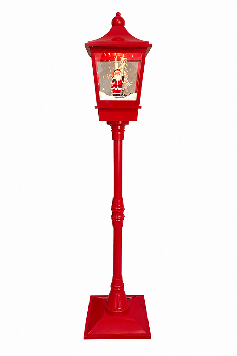 Poste Natalino Vermelho 185cm Enfeite Com Luz Som Neve e Movimento Bivolt - Super Oferta