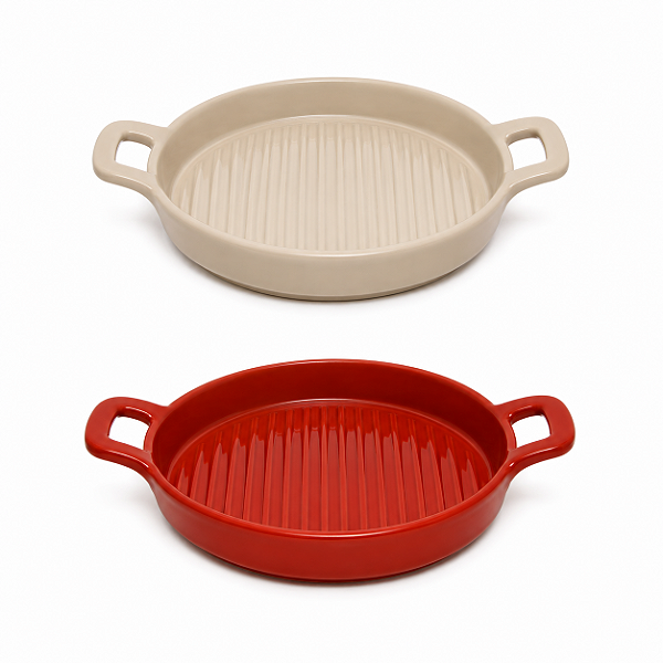 Jogo com 3 Mini Travessas de Porcelana Nórdica Cinza ou Vermelho Matt 20cm