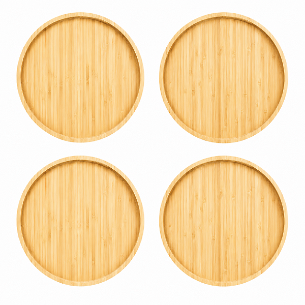 Jogo Com 4 Pratos Redondos Madeira Bambu 26,5cm Dynasty