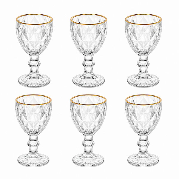 Jogo Com 6 Taças Para Licor 60ml Diamond Fio Ouro Lyor