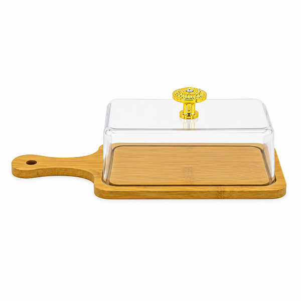 Bandeja Com Tampa 27cm Para Queijos Frios Madeira MDF e Acrílico