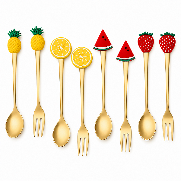 Jogo com 8 Talheres para Sobremesa Fruit Aço Inox Dourado Fosco Wolff