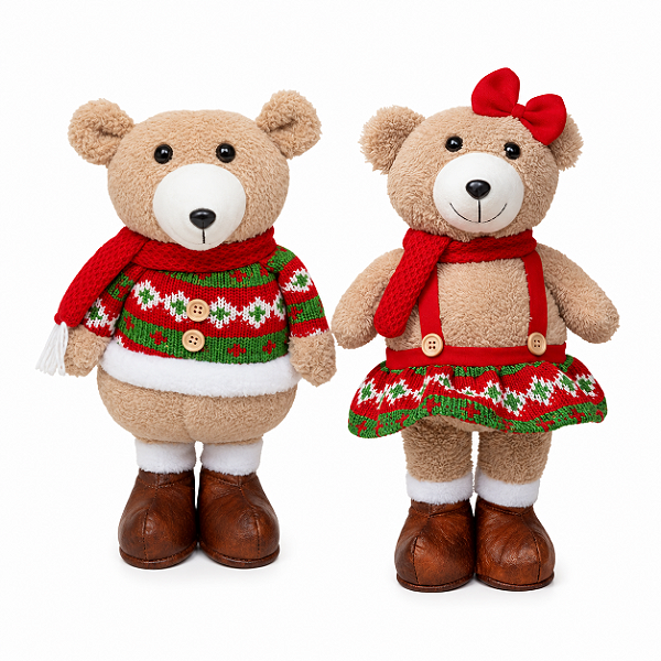 Boneco de Natal Urso ou Ursa 40x22x15cm Decoração Natalina