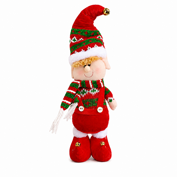 Boneco Elfo em Pé Decoração Natalina Vermelho e Verde 45cm