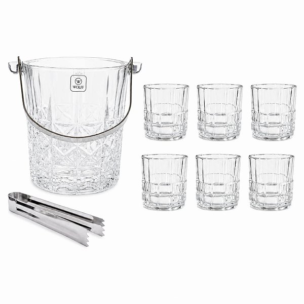 Jogo para Whisky com 8 Peças Cristal e Aço Inox Wolff