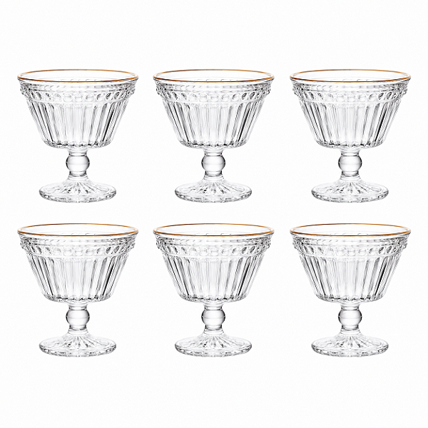Jogo com 6 Taças para Sobremesas 160ml Empire Fio Ouro Vidro Lyor