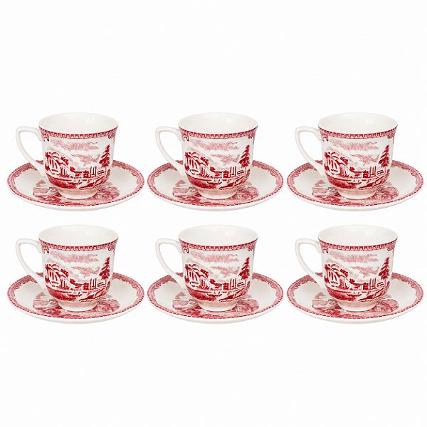 Jogo de Xícaras com Pires Louça Inglesa Linha Johnson Bros Rosa 80ml