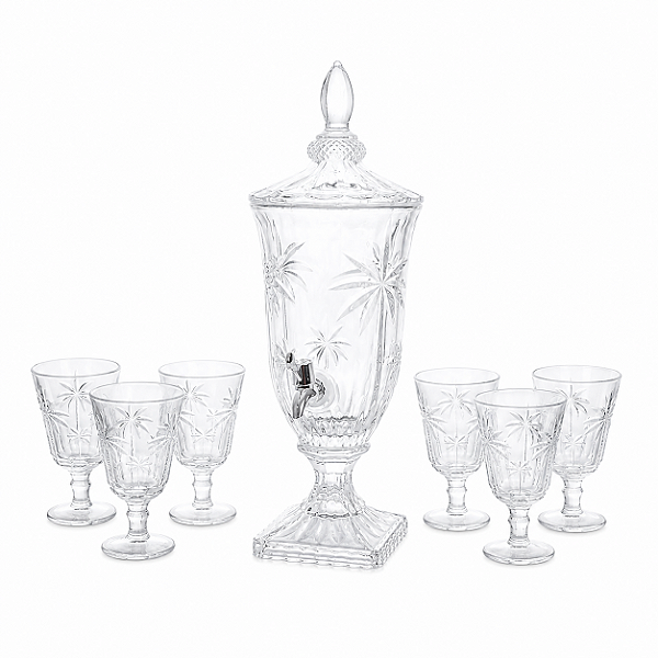 Conjunto de Suqueira com Taças Palm Tree 7 Peças Cristal