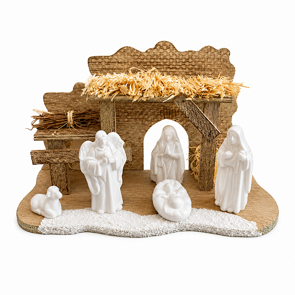 Presépio de Natal 6 Peças com Luzes e Cabana 24,5x9,5x14,5cm