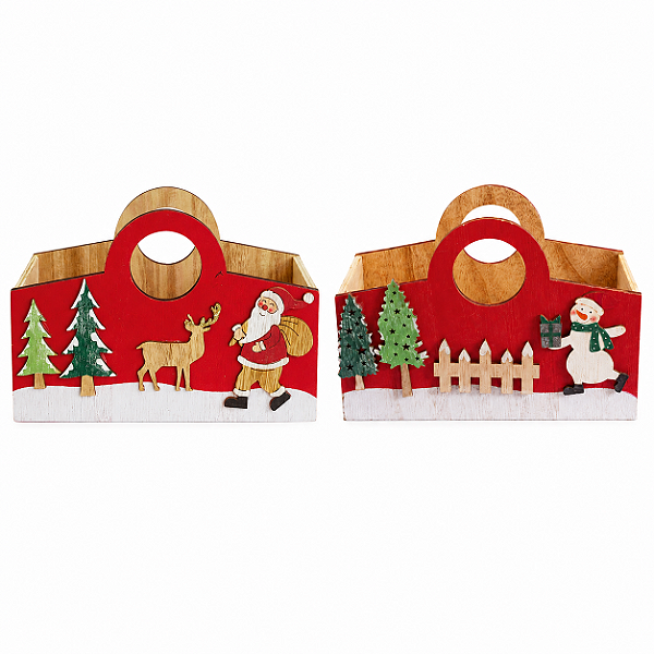 Caixa Cesta Multiuso Decoração Natalina de Madeira 18cm