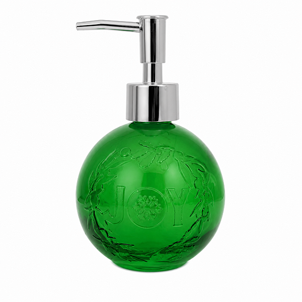 Porta Sabonete Líquido Formato Bola de Natal Vidro Verde 290ml