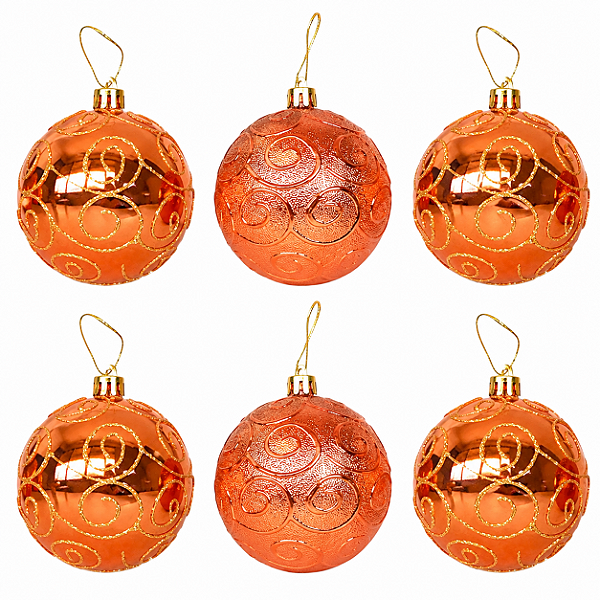 Jogo com 6 Bolas de Natal 7cm Rose Gold Com Arabescos Dourados