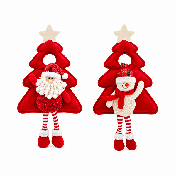 Enfeite Natalino Para Maçanetas 43cm Modelo Papai Noel e Boneco de Neve