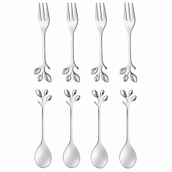 Jogo Com 8 Talheres Leaves 15cm Para Café Chá e Sobremesa Aço Inox Wolff
