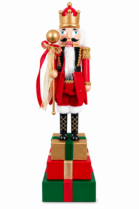 Boneco Natalino Soldado Quebra Nozes Decorado Caixas de Presente 52cm