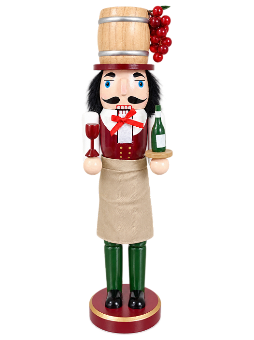 Boneco Quebra Nozes Garçom Enfeite Natalino de Madeira 38cm