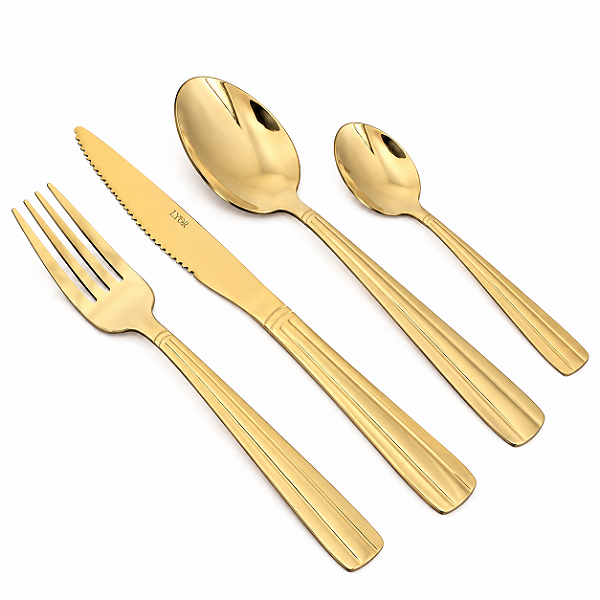 Faqueiro Marselha 24 Peças Aço Inox Dourado Lyor