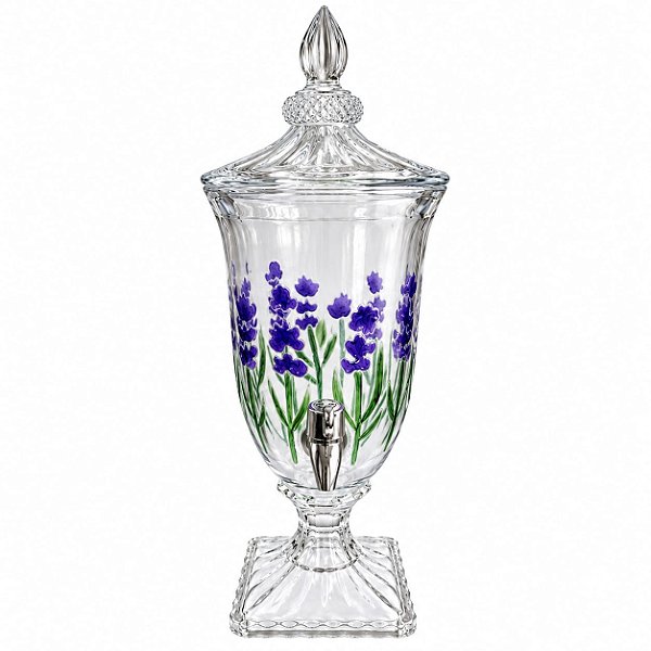 Suqueira 2L Com Pé e Tampa Lavanda Hand Painting Cristal