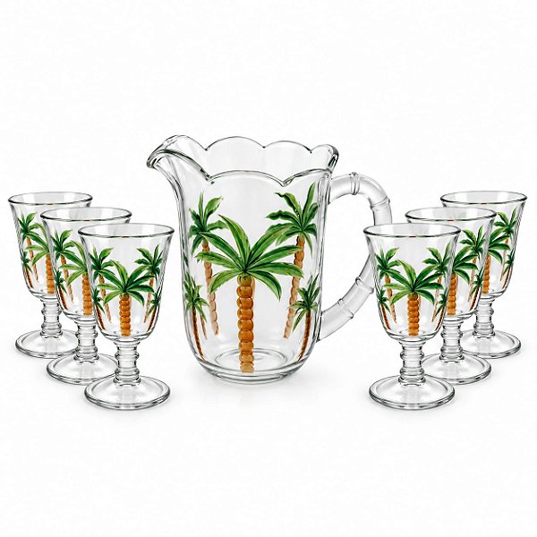 Jogo Com Jarra 1,3L e 6 Taças 340ml Palm Hand Painting Cristal