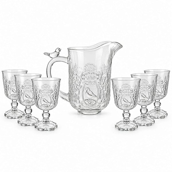 Conjunto Jarra 1,7L e 6 Taças 280ml Canary Cristal Transparente