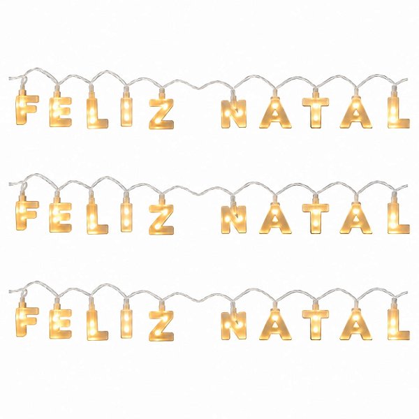 Jogo 3 Pisca Pisca Com Dizeres Feliz Natal 10 Leds Branco Quente 1M