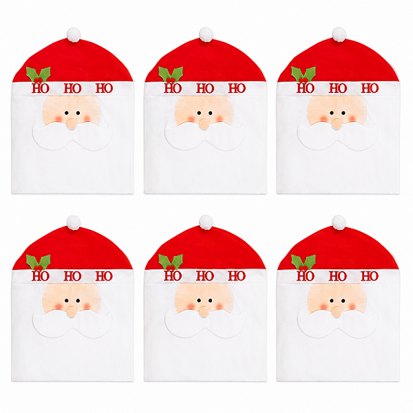 Jogo Com 6 Capas Natalinas Para Encosto de Cadeira Modelo Papai Noel