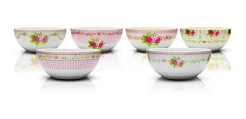 Jogo com 6 Tigelas Porcelana Bowl Rose 500ml Casa Ambiente.
